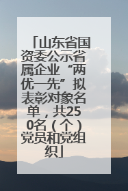 山东省国资委公示省属企业“两优一先”拟表彰对象名单，共250名（个）党员和党组织